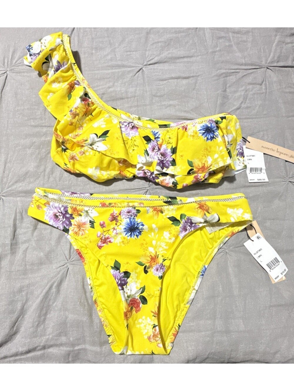 Nanette Lepore Women's Swimwear 2 PC Bikini Top Bottom Swimsuit Size L
